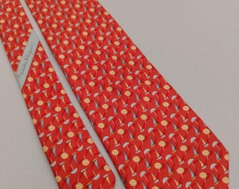 Corbata de seda Salvatore Ferragamo: patrón de velero y paraguas, hecha en Italia
