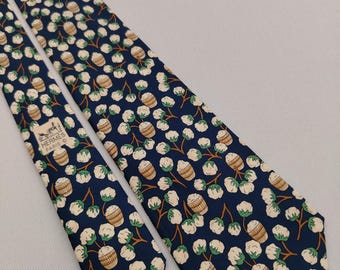 Corbata de seda Hermes Paris 7496 IA para hombre, diseño de algodón, azul marino, con estampado floral, Francia