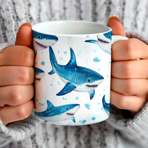Shark Mug for Shark Lovers, Pattern of Sharks Coffee Cup Gift For Friend That Loves Sharkss, Funny Shark Coffee Mug Gift For Ocean Lover