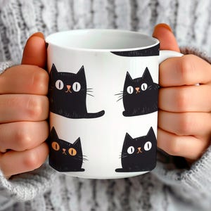 Black Cat Mug, Cute Cat Cofee Cup, Cat Lover Gift, Cat Lady Mug, Cat Dad, Cat Mom, Cat Pattern Mug, Funny Cat Mug, Cat Owner Gift