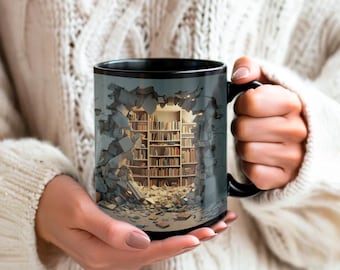3D Bookshelf Coffee Mug, Book Lover Mug, Book Worm gift, Books Mug, Bookshelves Mug, 3D Mug, Library Mug, 11oz Mug, 15oz mug, Ceramic Mug