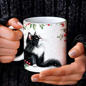 Cymric Cat Christmas Mug, Christmas Cat mugs, Ceramic Coffee Cup for Cat Lover, Christmas Present Cat Mug, Cat in Snow Mug, Winter Cat mug