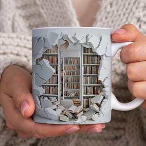 3D Bookshelf Coffee Mug, Book Lover Mug, Book Worm gift, Books Mug, Bookshelves Mug, 3D Mug, Library Mug,  11oz Mug, 15oz mug, Ceramic Mug