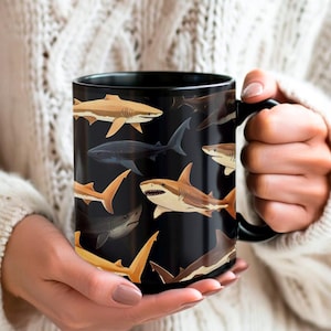 Shark Mug for Shark Lovers, Pattern of Sharks Coffee Cup Gift For Friend That Loves Sharkss, Funny Shark Coffee Mug Gift For Ocean Lover