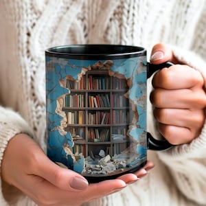 3D Bookshelf Coffee Mug, Book Lover Mug, Book Worm gift, Books Mug, Bookshelves Mug, 3D Mug, Library Mug, 11oz Mug, 15oz mug, Ceramic Mug