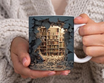 3D Bücherregal Tasse: Buchliebhaber Geschenk, Bibliothek Kaffeebecher, Geschenk für Bücherwurm, Geschenk für Sie, Buch Liebhaber Geschenk Idee, Lesebecher für Ihn