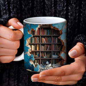 3D Bookshelf Coffee Mug, Book Lover Mug, Book Worm gift, Books Mug, Bookshelves Mug, 3D Mug, Library Mug, 11oz Mug, 15oz mug, Ceramic Mug