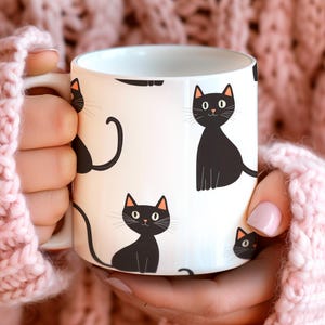 Black Cat Mug, Cute Cat Cofee Cup, Cat Lover Gift, Cat Lady Mug, Cat Dad, Cat Mom, Cat Pattern Mug, Funny Cat Mug, Cat Owner Gift