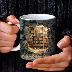 3D Bookshelf Coffee Mug, Book Lover Mug, Book Worm gift, Books Mug, Bookshelves Mug, 3D Mug, Library Mug, 11oz Mug, 15oz mug, Ceramic Mug