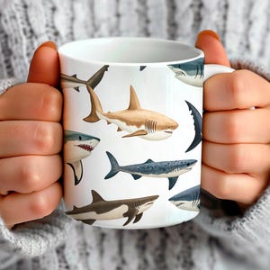 Shark Mug for Shark Lovers, Pattern of Sharks Coffee Cup Gift For Friend That Loves Sharkss, Funny Shark Coffee Mug Gift For Ocean Lover