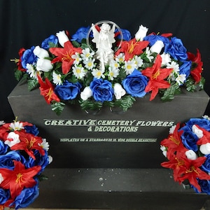 Creative Cemetery Flowers • Regular or Double Headstone Saddle •One Sided Vase Bushes • Grave Decoration • Solar Light  • Angel Handmade