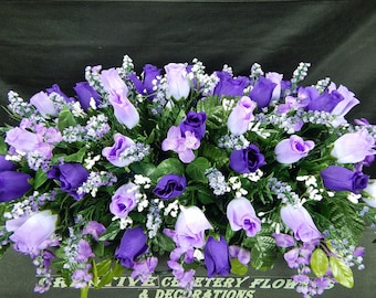 Creative Cemetery Flowers + Regular or Double Headstone Saddle + One Sided Vase Bushes + Memorial Decoration + Lavender Wisteria