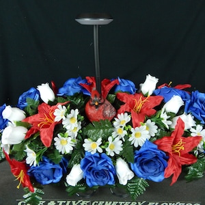 Solar Light • Cardinal Creative Cemetery Flowers • Regular or Double Headstone Saddle • One Sided Vase Bushes • Grave Decoration  Handmade