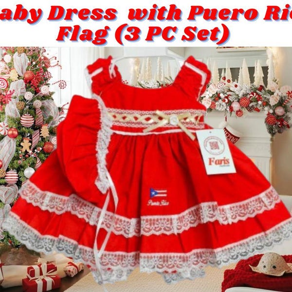 Handmade Baby Traditional Puerto Rican Dress – 3-Piece Set (Dress, Hat & Panty)