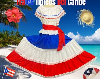 Dominican Republic Traditional Dress - Caribbean 3PC Outfit