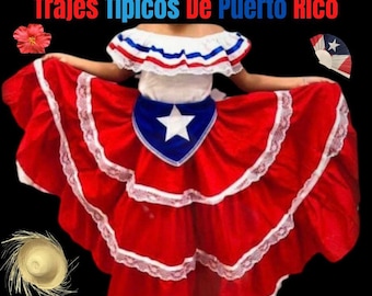 Puerto Rican Dress Costume: Child & Women Bomba y Plena Outfit (3PC)