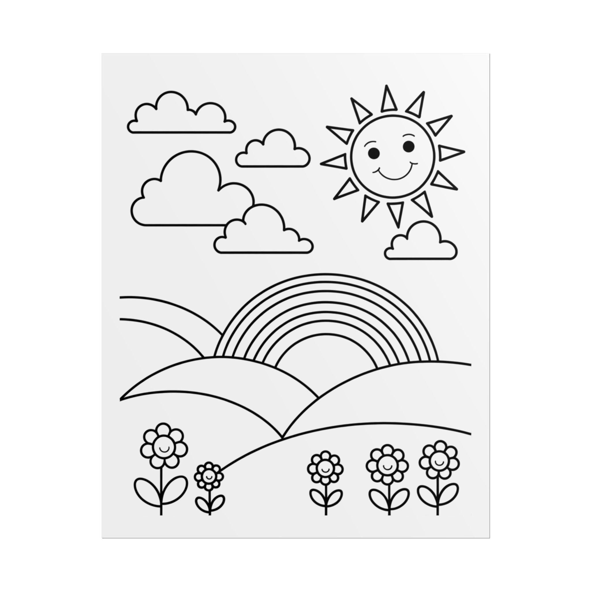Sun and Rainbow Coloring Poster, Kids Wall Art Activity, Rolled Poster ...