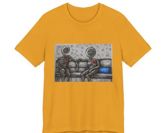 Skeleton Couple on Couch T-Shirt | Romantic Skull Art, Heart Accents