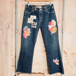 Upcycled Boho Jeans size 10/12 Patched Womens Levi’s stitched Kantha patched