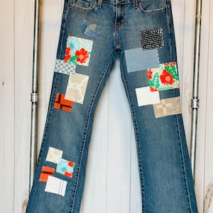 Boho size 8 Upcycled Vintage Levi’s Patched Stitched Patchwork