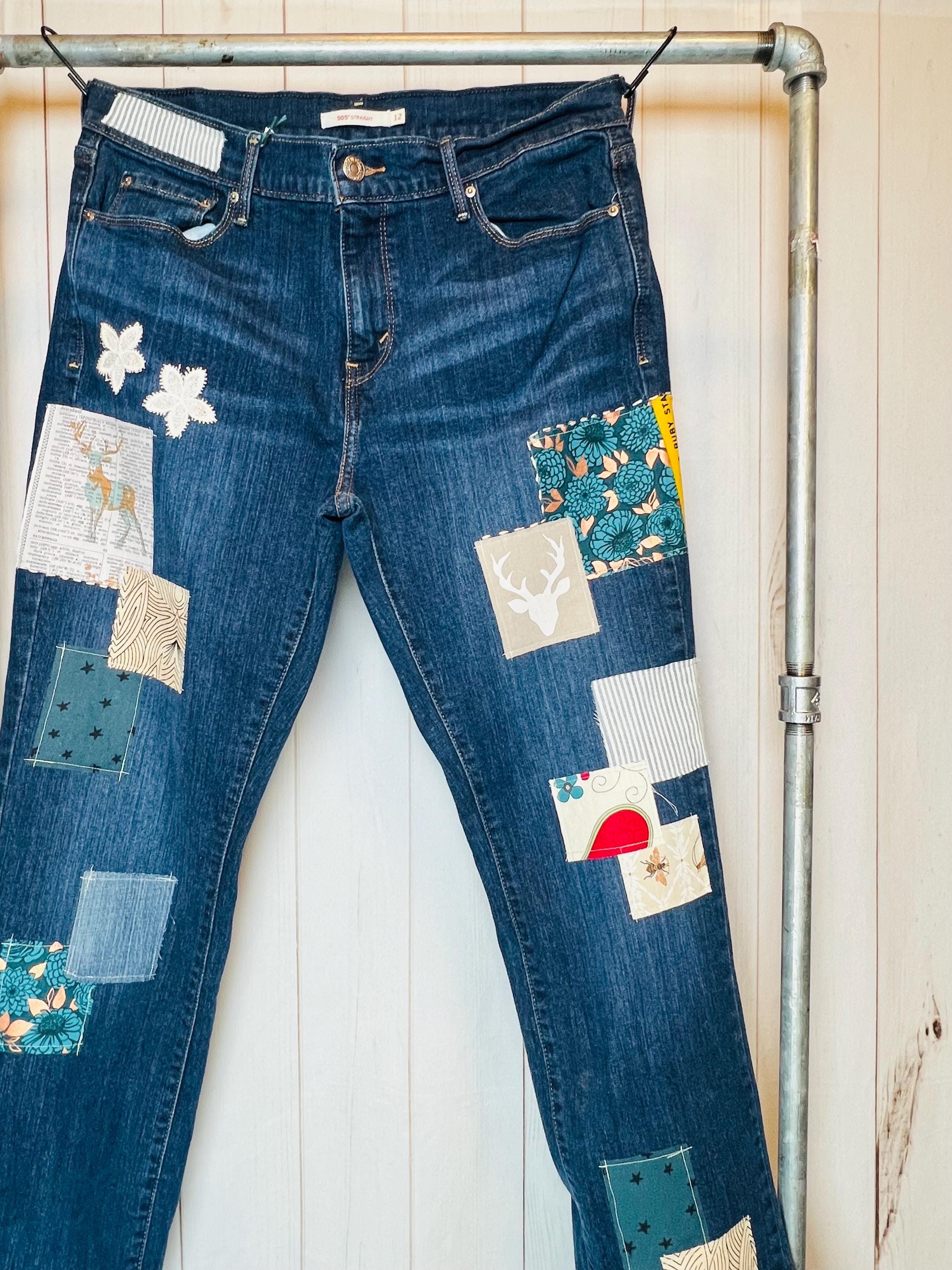 Upcycled Levi's 505 Jeans: Boho Patched Denim, Size 12 - Etsy
