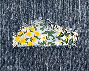 Floral Patch for Denim Jeans Pants Jacket rip hole DIY Iron-on blue green white yellow flower