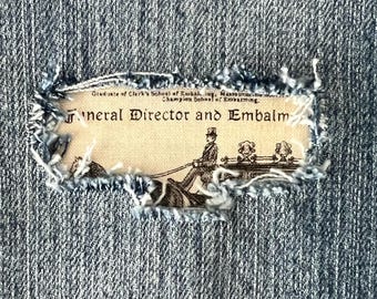 Patch for Denim Jeans Pants Jacket rip hole DIY Iron-on grey vintage Halloween spooky newspaper
