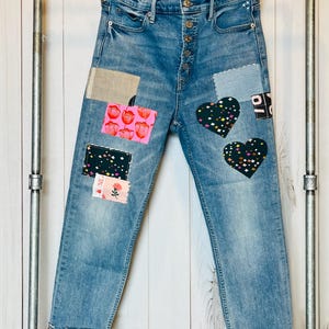Boho size 8/29 Upcycled Patched Stitched women’s denim jeans high waist