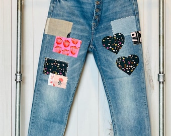 Jean pour femme avec empiècement recyclé : taille haute Boho Hearts Floral 8/29
