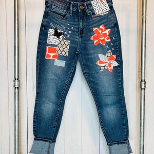 Vintage Reworked Levi&#39;s Jeans: Boho Patchwork Skinny Jeans (Size 6)
