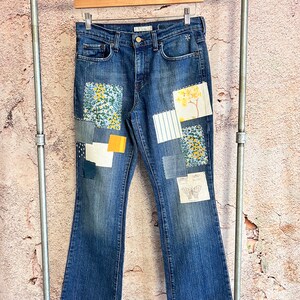 Upcycled Vintage Levis size 8 high waisted Patched Denim Reworked Womens Jeans image 1