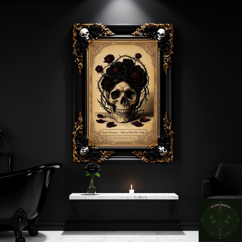 Memento Mori Skull & Rose Wall Art — Gothic Vanitas Print | Victorian ...