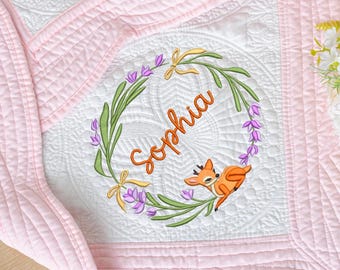 Embroidered Wildflower Baby Quilt - Personalized Cotton Nursery Blanket