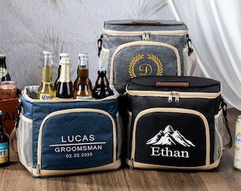 男性用パーソナライズクーラーバッグ、カスタム刺繍ランチクーラー、ビールトート、独身パーティーギフト、ウェディングパーティーギフト、父の日ギフト