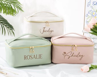Personalisierte Kulturtasche, bestickte Leder-Make-up-Tasche, Brautjungfer Geschenke, Monogramm Kosmetiktasche, Brautjungfer Vorschlag, Geschenk für Sie