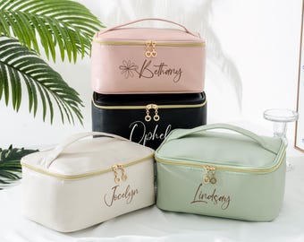 Personalisierte Make-up Tasche, Monogrammed bestickte Leder Kulturtasche, Brautjungfer Geschenke, Kosmetiktasche, Brautjungfer Vorschlag, Geschenk für Sie