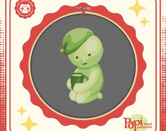 Patrón de punto de cruz Sleepy Tea de la serie de camas Smiski / Descarga digital en PDF