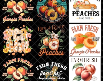 Farm Fresh Peaches Hand Picked png bundle, Peach Season png, Summer png, Summer Vibes png, Peach Vibespng, Trendy Summer png Summer DTF