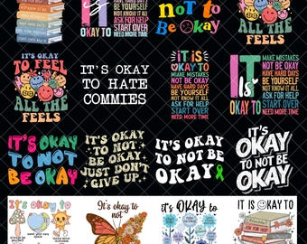 It's okay to boho floral png bundle, flowers png, motivational png, inspirational png, kindness png, mental health png, affirmations