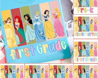 Preppy Back to School princess PNG Bundle, Teacher Coquette First Day of School Daisy Floral, Pre-k 1st/2nd/3rd/4th Grade,first day school