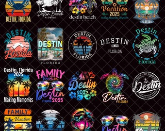 Destin Florida 2025 Beach PNG bundle | Summer Vacation Souvenir Design | Tropical Sublimation Graphic | Dolphin Ocean Sunset PNG