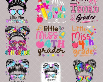 Little Miss Back to School PNG Bundle, little miss fourth grade png,Cute Grade Level Shirt PNG for Girls, Kindergarten Pre-K 1st 2nd 3rd 5th