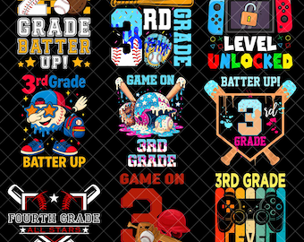 3rd Grade Batter Up Back To School Baseball Player bundle Png, Baseball Back To School Png, First Day Of School Png, Instant Download