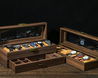 TWO Layers 6 Slot Personalized Men's Watch Box |with Drawer Watch Display Case for 6Watches,Custom Watch Storage Case, Watch Box for Mens