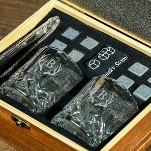 Personalized Whiskey Glass Set With Wooden Box, Barware Gift Set for Whiskey Lovers, Groomsman Gifts, Gifts for Dad, Wedding Gifts for Him