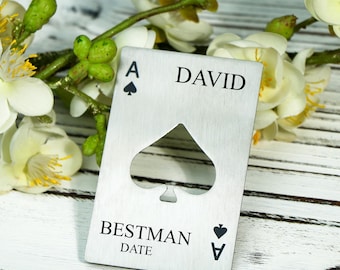 Engraved Beer Bottle Opener, Ace of Spades Bottle Opener,Poker Gift, Black Bottle Opener, Party Favor, Casino Poker Card, Groomsman Gift