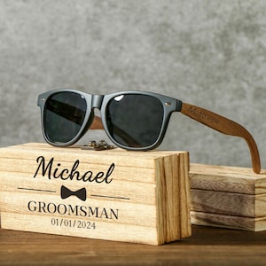 Personalized Wood Sunglasses With Box, Groomsmen Gifts Sunglasses, Groomsman Gift set, Groomsmen Proposal, Gift for Groomsman Sunglasses