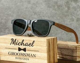 Personalized Wood Sunglasses With Box, Groomsmen Gifts Sunglasses, Groomsman Gift set, Groomsmen Proposal, Gift for Groomsman Sunglasses