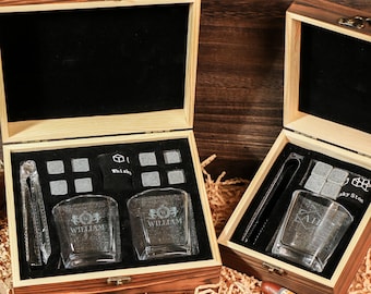 Juego de vasos de whisky personalizados con caja de madera, regalos para padrinos de boda, padrinos de boda, padres, novios y despedidas de soltero.