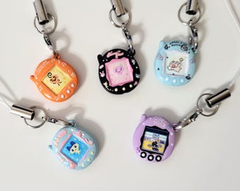 Mini porte-clés Tamagotchi avec dragonne pour téléphone, breloques virtuelles miniatures pour animal de compagnie de l'an 2000